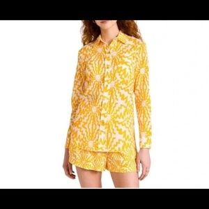 Le Superbe Sun Struck Long Sleeve Button Down Blouse Yellow White Size 8 - NWT